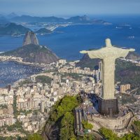 Aerial panorama of Botafogo Bay and Sugar Loaf Mountain, Rio De Janeiro, Brazil