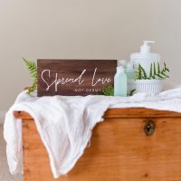 High Oak and Co - Spread Love Not Germs COVID Wood Wedding Cleaning Station Sign