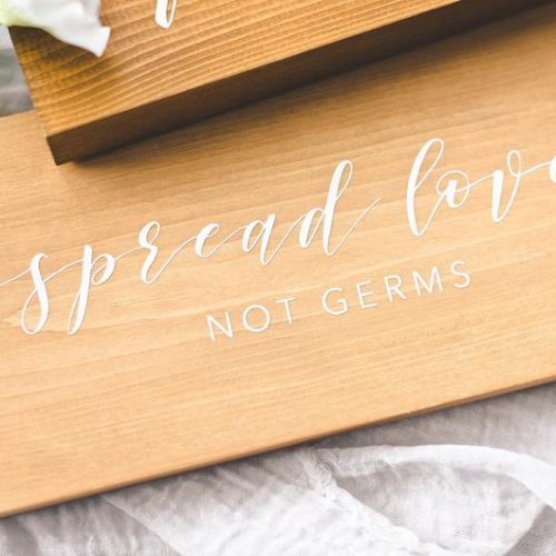 High Oak and Co - Spread Love Not Germs COVID Wood Wedding Cleaning Station Sign2