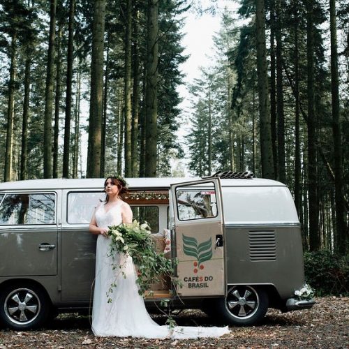 bride by the camper